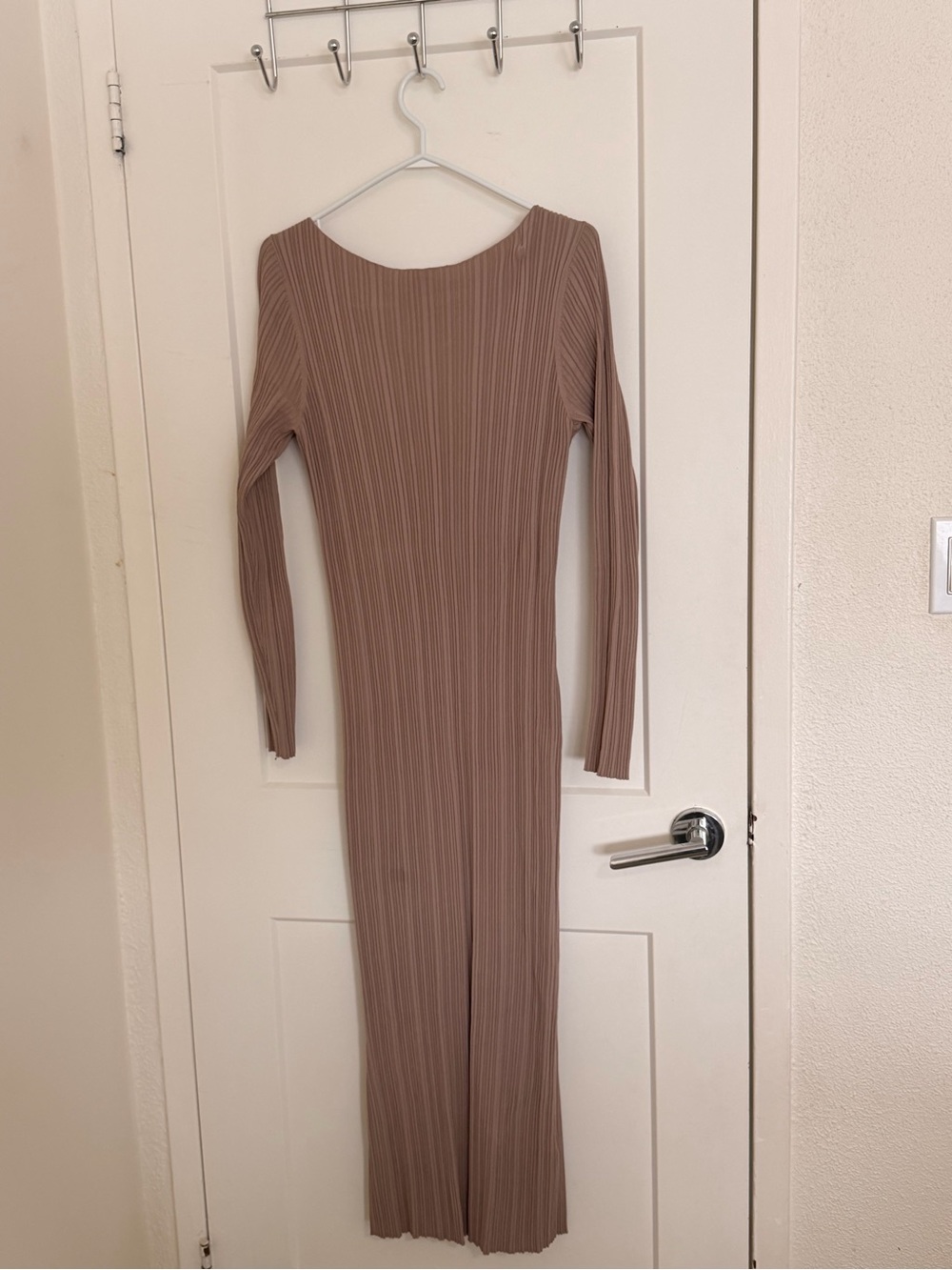 Long Sleeve Ribbed Maxi Dress in Taupe
